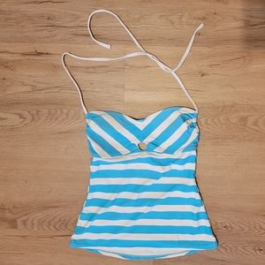 Large sweetheart halter tankini swimsuit top with cutout and stripes